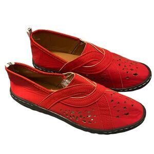 J’AOIOR Women's Size 38 Laser Cut Slip On Flat Loafers Red Suede Casual New